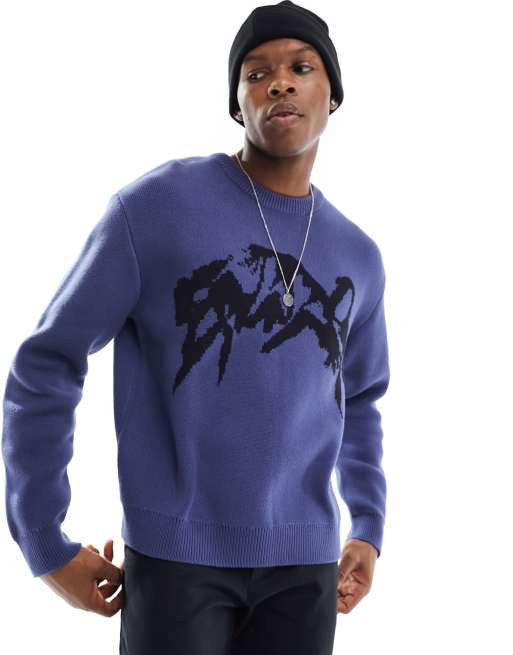 Weekday Fabian graphic jumper in blue