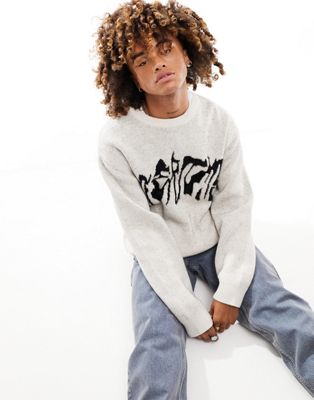 Weekday Fabian knitted sweatshirt with shadows graphic in off-white