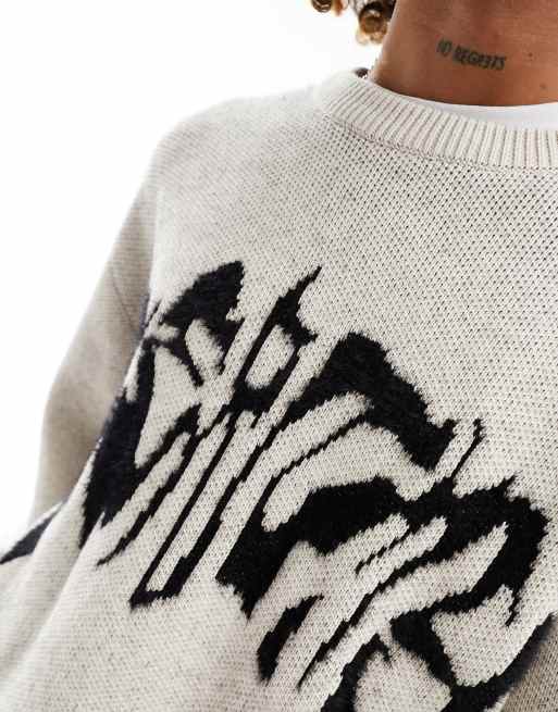 Weekday Fabian knitted sweatshirt with shadows graphic in off white