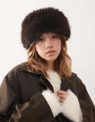 Weekday Weekday faux fur headband in dark brown