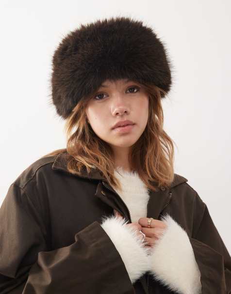 Weekday faux fur headband in dark brown - view 1