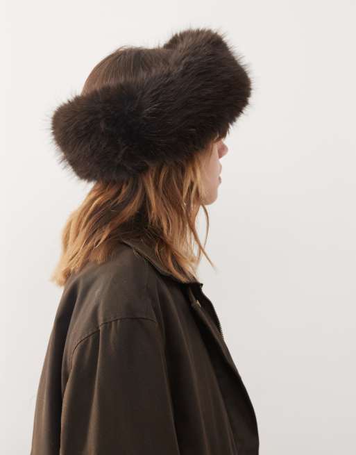 Weekday faux fur headband in dark brown