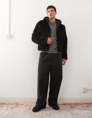 Weekday Faux Fur Jacket With Hood In Black