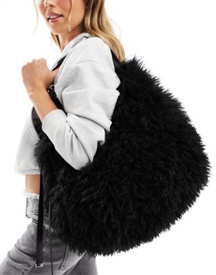 Weekday faux fur shoulder bag in black