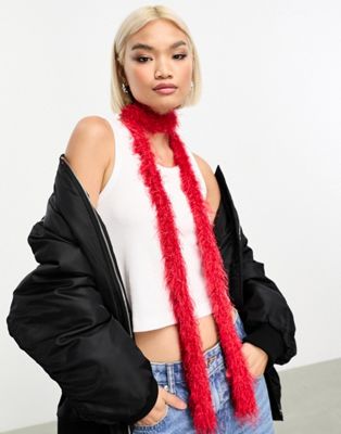 Weekday faux fur skinny scarf in red - ASOS Price Checker