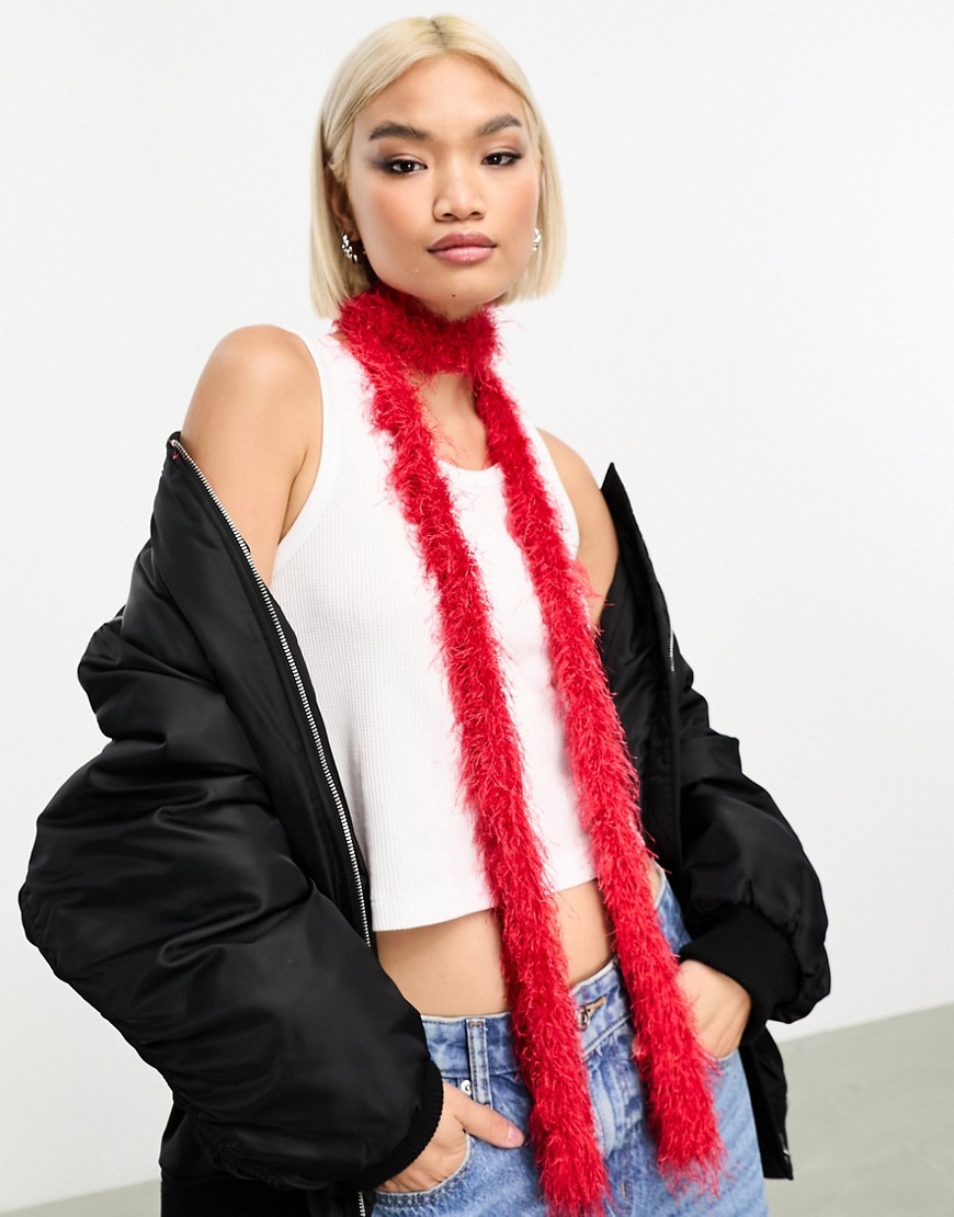Weekday faux fur skinny scarf in red