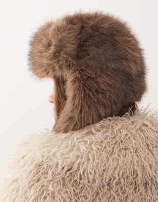 Weekday Faux Fur Trapper Hat In Brown