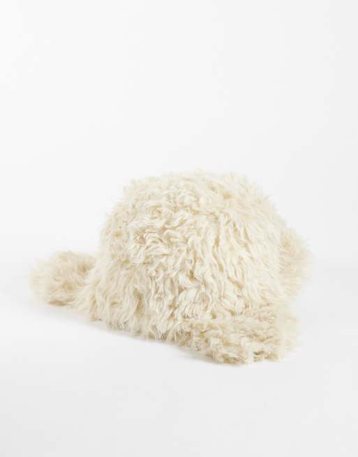 Weekday faux fur trapper hat in cream, 3 of 3