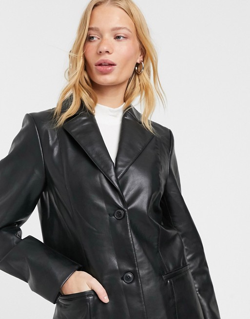 Weekday faux leather blazer in black