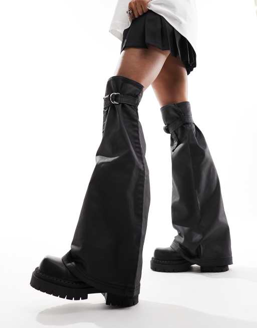 Weekday faux leather leg warmers with buckle in black | ASOS