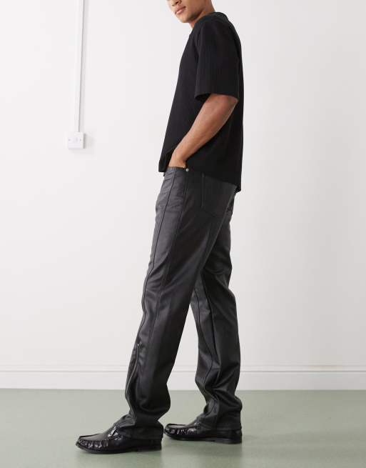 Weekday faux leather straight leg pants with zips in black, 3 of 5