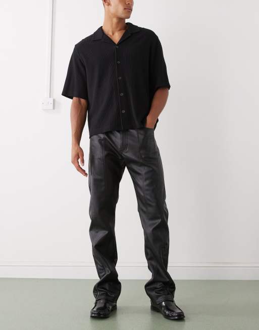 Weekday faux leather straight leg trousers with zips in black, 2 of 5