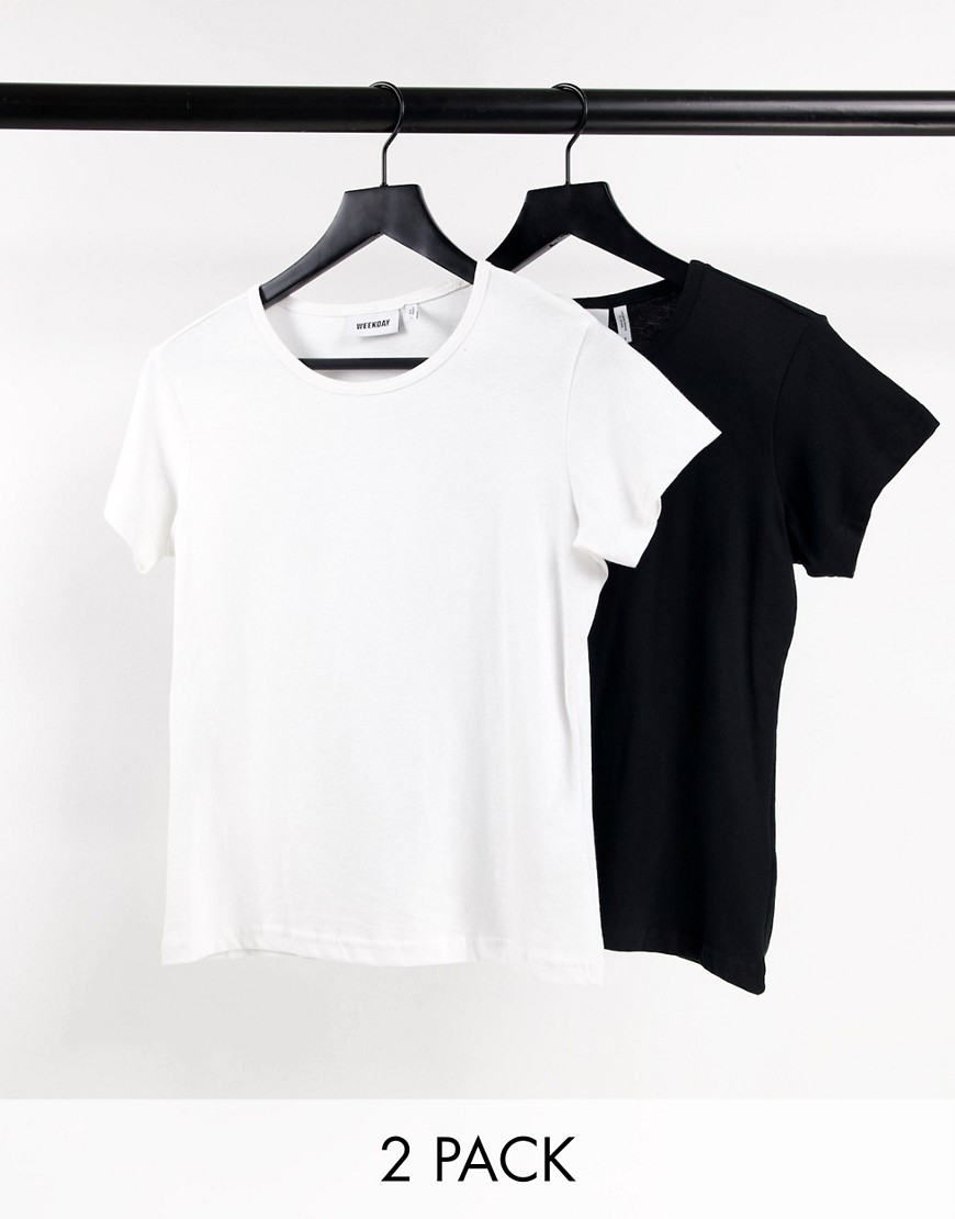 Weekday Fave organic cotton 2 pack fitted t-shirt in black and white-Multi
