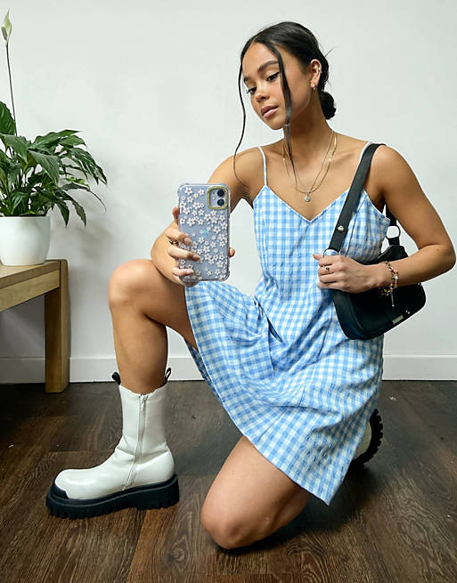 Dresses Weekday Fawn mini cami dress in blue gingham 