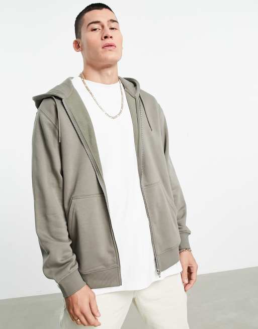 Weekday - Felpa classica con cappuccio e zip grigia