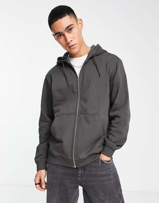 Weekday - Felpa classica con cappuccio e zip grigia