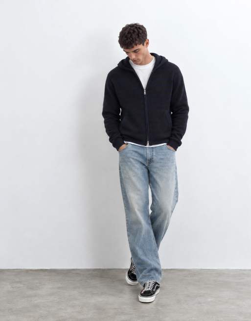 Weekday felpa con cappuccio con zip a righe marroni e navy, 8 di 9