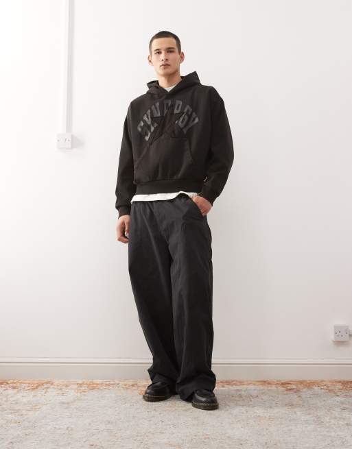 Weekday - Felpa con cappuccio nero sbiadito oversize ampia con stampa grafica applicata, 2 di 5