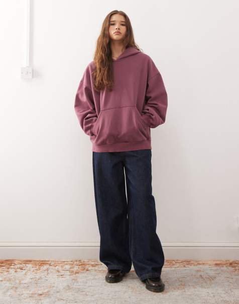 Weekday - Felpa con cappuccio oversize in jersey pesante bordeaux - view 1