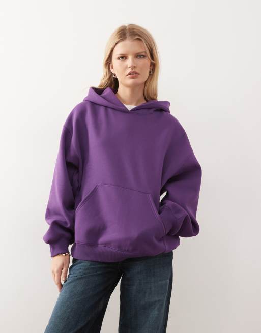 Weekday - Felpa con cappuccio oversize in jersey pesante color viola uva