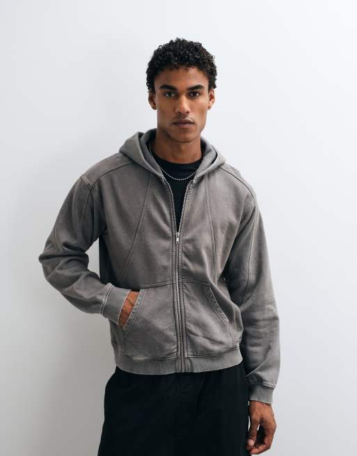 Weekday felpa con cappuccio oversize, taglio squadrato, con zip e dettagli di cucitura grigia, 1 di 5