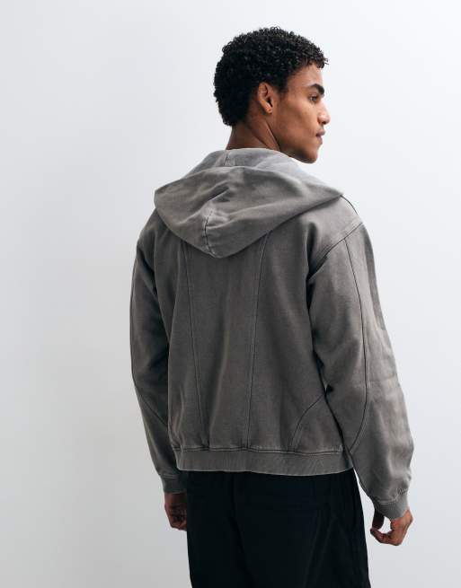 Weekday felpa con cappuccio oversize, taglio squadrato, con zip e dettagli di cucitura grigia, 5 di 5