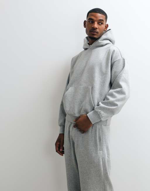 Weekday - Felpa con cappuccio squadrata oversize grigio mélange in jersey pesante, 3 di 5