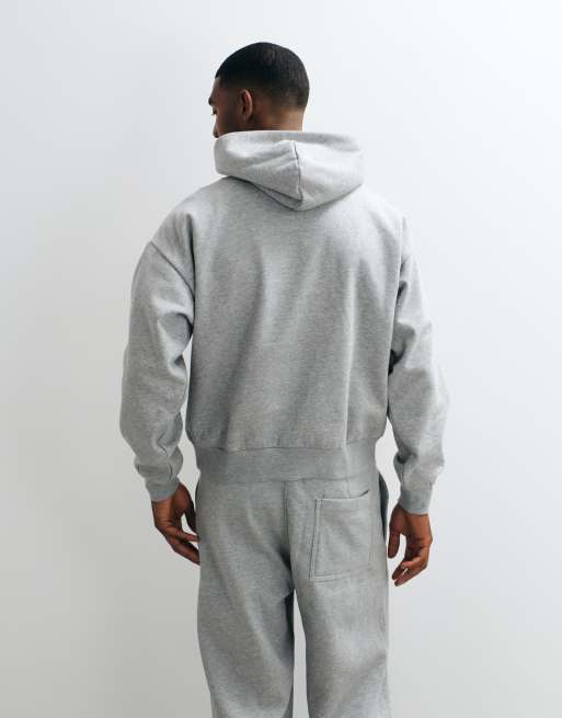 Weekday - Felpa con cappuccio squadrata oversize grigio mélange in jersey pesante, 5 di 5