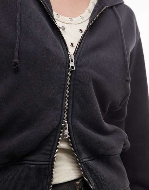 Weekday - Felpa corta con cappuccio nero slavato, 4 di 4
