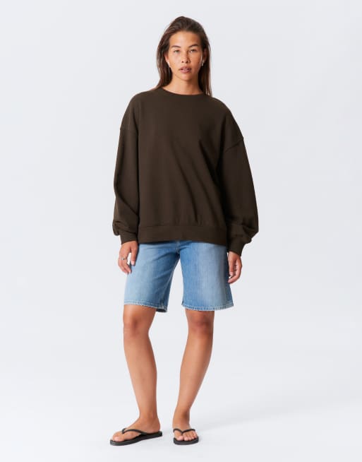 Weekday - Felpa extra larga oversize marrone scuro, 2 di 3