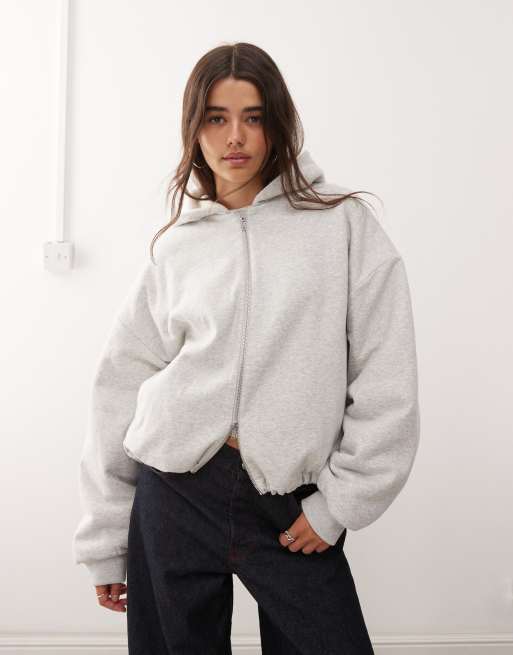 Weekday - Felpa oversize color grigio mélange con cappuccio e fodera in pile borg