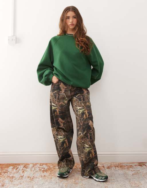 Weekday - Felpa oversize in jersey pesante verde scuro, 2 di 4