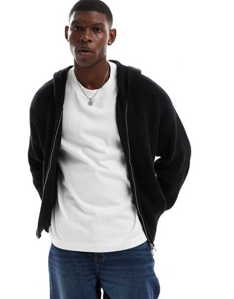 Weekday - Felpa oversize in maglia con cappuccio nera - view 1