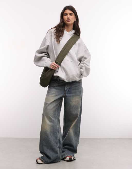 Weekday - Felpa oversize in tessuto pesante color grigio mélange con cappuccio, 3 di 4