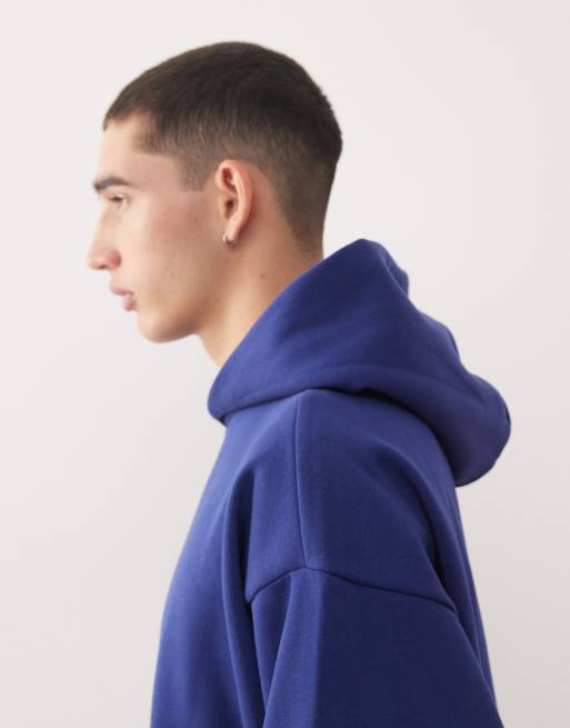 Weekday - Felpa oversize squadrata blu con cappuccio, 4 di 5