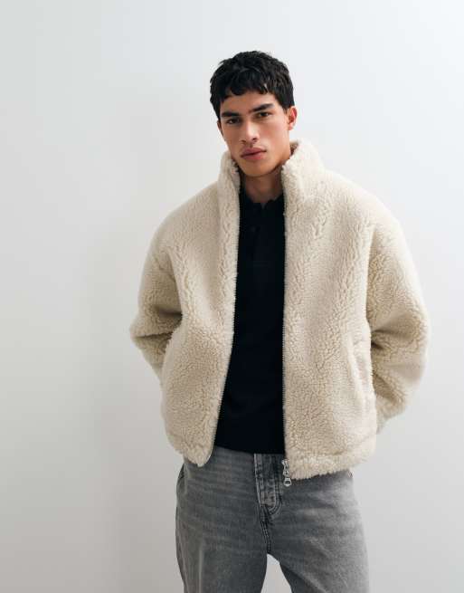 Weekday felpa pile oversize con collo a imbuto e chiusura con zip in beige, 3 di 5