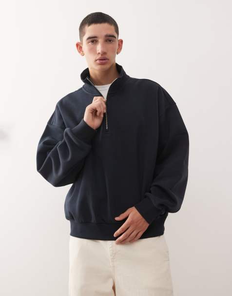 Weekday - Felpa squadrata oversize blu navy scuro con zip corta - view 1