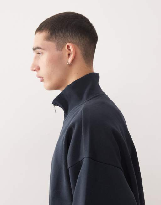 Weekday - Felpa squadrata oversize blu navy scuro con zip corta, 3 di 5