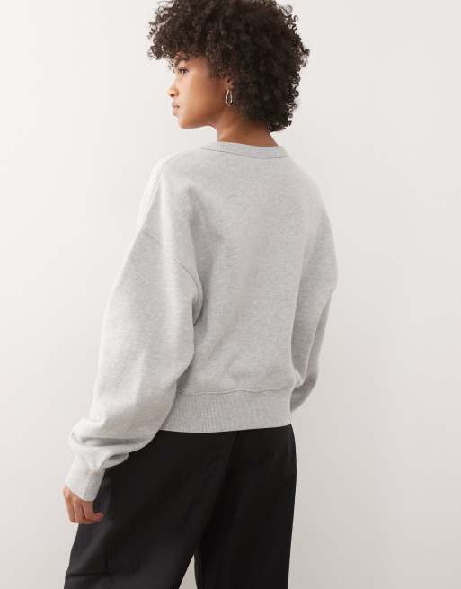 Weekday - Felpa squadrata oversize grigio mélange, 3 di 4