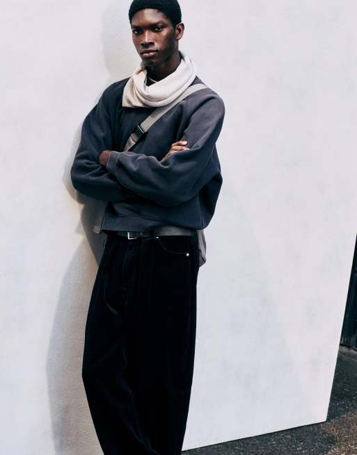 Weekday felpa vestibilità squadrata in lavaggio blu navy, 3 di 3