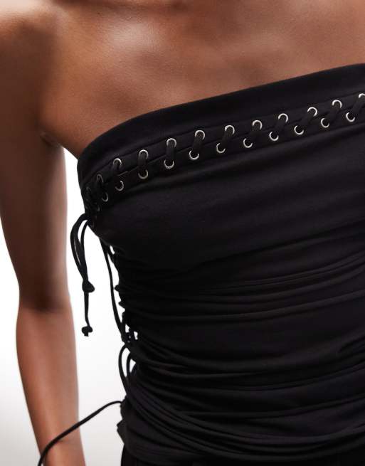 Weekday festival bandeau top with strap detail in black , 3 of 4