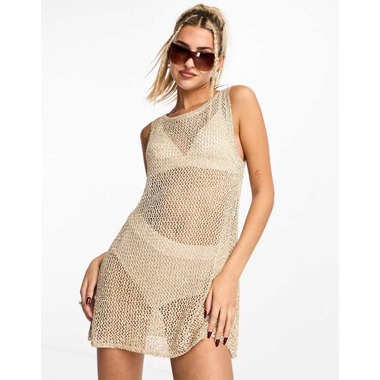Weekday festival mini dress in beige sequin net | ASOS