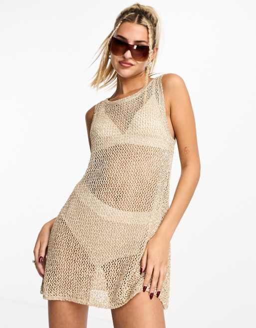 Weekday - Festival - Mini-jurk van netstof met lovertjes in beige