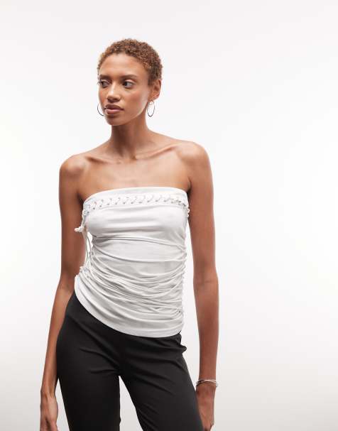 Weekday – Festival – Naturvit bandeau-topp med snördetalj - view 1