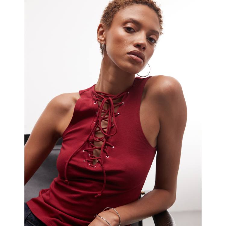 Weekday festival V-neck strap detail top in cherry red | ASOS