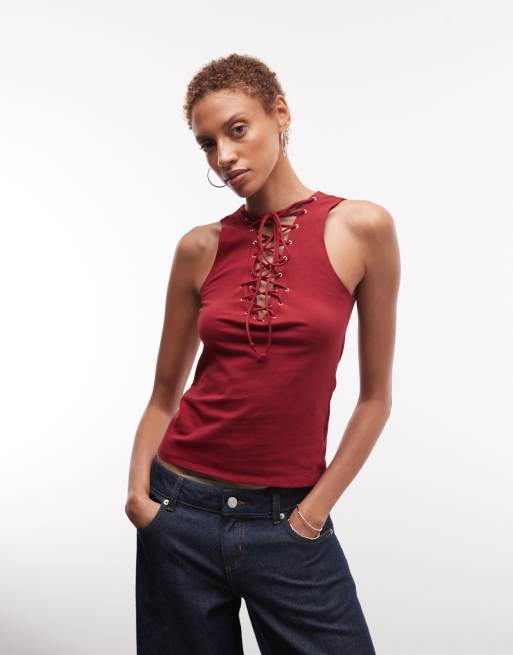 Weekday festival V-neck strap detail top in cherry red | ASOS
