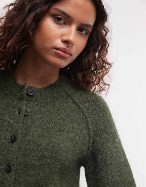 Weekday figurbetonte Strickjacke aus Wollmix in Dunkelgrün, exklusiv bei ASOS, 3 von 4