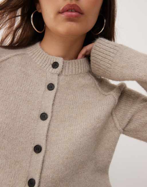 Weekday – Figurbetonte Strickjacke aus Wollmix in maulwurfbraun meliert, 3 von 4