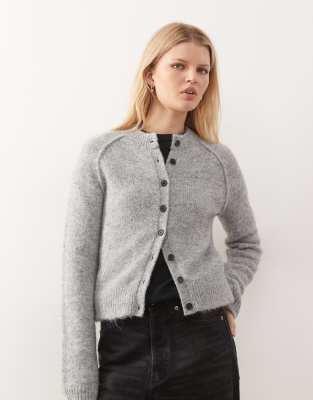 Weekday - Figurbetonte Wollmix-Strickjacke in Grau meliert