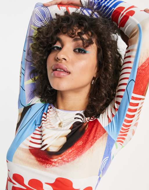 Weekday - Fijne top bedekt met print en met lange mouwen, deel van co-ord set